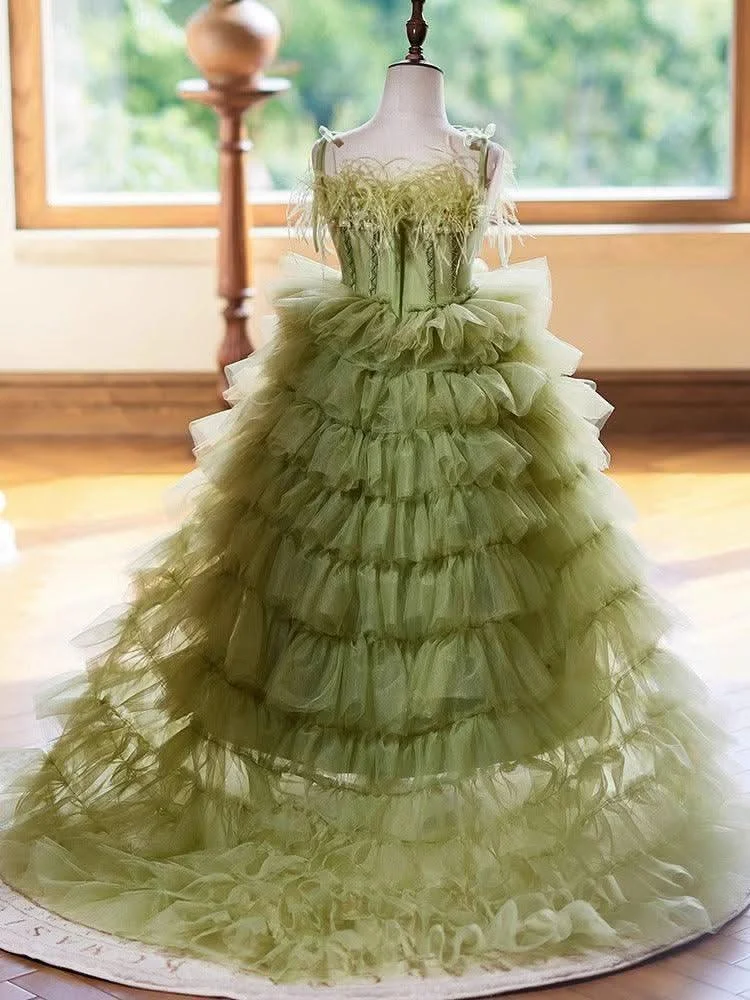 3-12-year-old-Green-Feather-Girls-Cake-Skirt-Stage-Performance-Fluffy-Wedding-Dress-Girls-Evening-Dress-AVELAPRO-47425807679659-04 3-12-year-old Green Feather Girls' Cake Skirt Stage Performance Fluffy Wedding Dress Girls' Evening Dress
