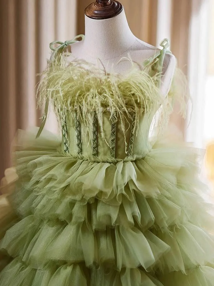 3-12-year-old-Green-Feather-Girls-Cake-Skirt-Stage-Performance-Fluffy-Wedding-Dress-Girls-Evening-Dress-AVELAPRO-47425807679659-05 3-12-year-old Green Feather Girls' Cake Skirt Stage Performance Fluffy Wedding Dress Girls' Evening Dress