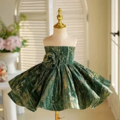 3D Flower Sleeveless Green Girl Dress Princess Ball Gown