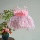 3D Flowers Fur Pink Girl Dress With Bow Sleeveless