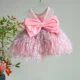 3D Flowers Fur Pink Girl Dress With Bow Sleeveless