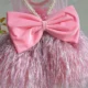 3D Flowers Fur Pink Girl Dress With Bow Sleeveless