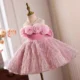 3D Flowers Fur Pink Girl Dress With Bow Sleeveless