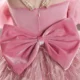 3D Flowers Fur Pink Girl Dress With Bow Sleeveless