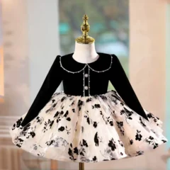 Black-Long-Sleeve-Girl-Dress-Knee-Length-Birthday-Wedding-Party-Gown-D163-AVELAPRO-52006210076975-01 Black Long Sleeve Girl Dress Knee Length Birthday Wedding Party Gown