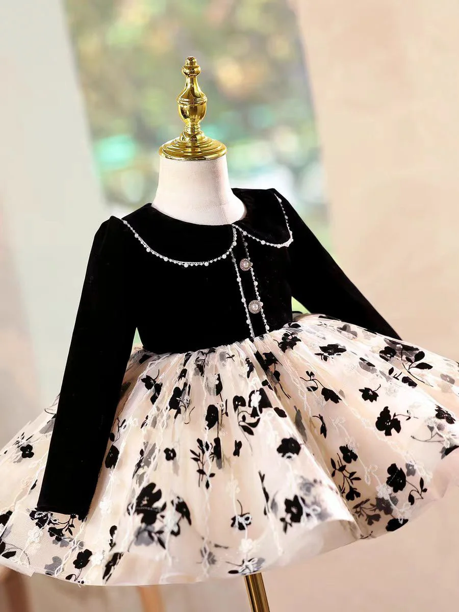 Black-Long-Sleeve-Girl-Dress-Knee-Length-Birthday-Wedding-Party-Gown-D163-AVELAPRO-52006210076975-02 Black Long Sleeve Girl Dress Knee Length Birthday Wedding Party Gown