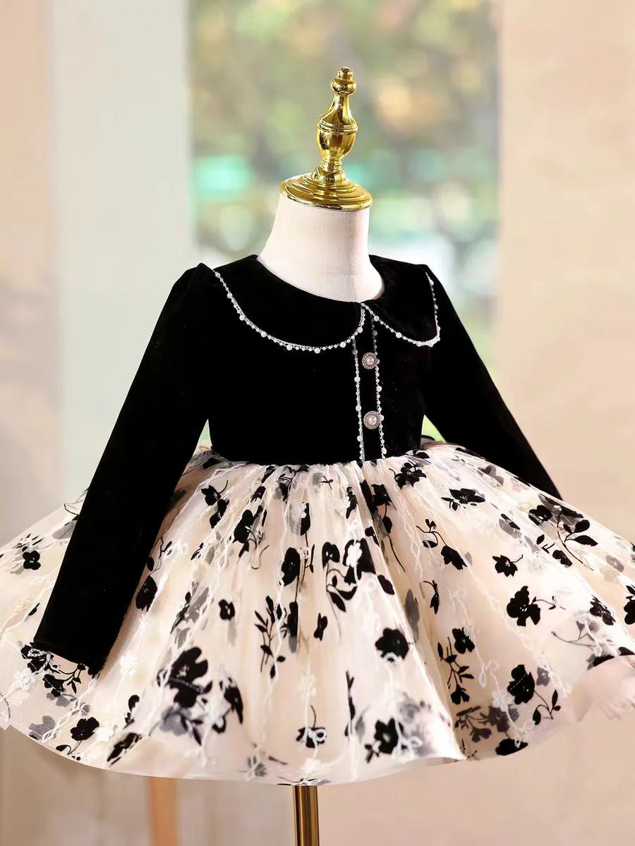 Black-Long-Sleeve-Girl-Dress-Knee-Length-Birthday-Wedding-Party-Gown-D163-AVELAPRO-52006210076975-03 Black Long Sleeve Girl Dress Knee Length Birthday Wedding Party Gown