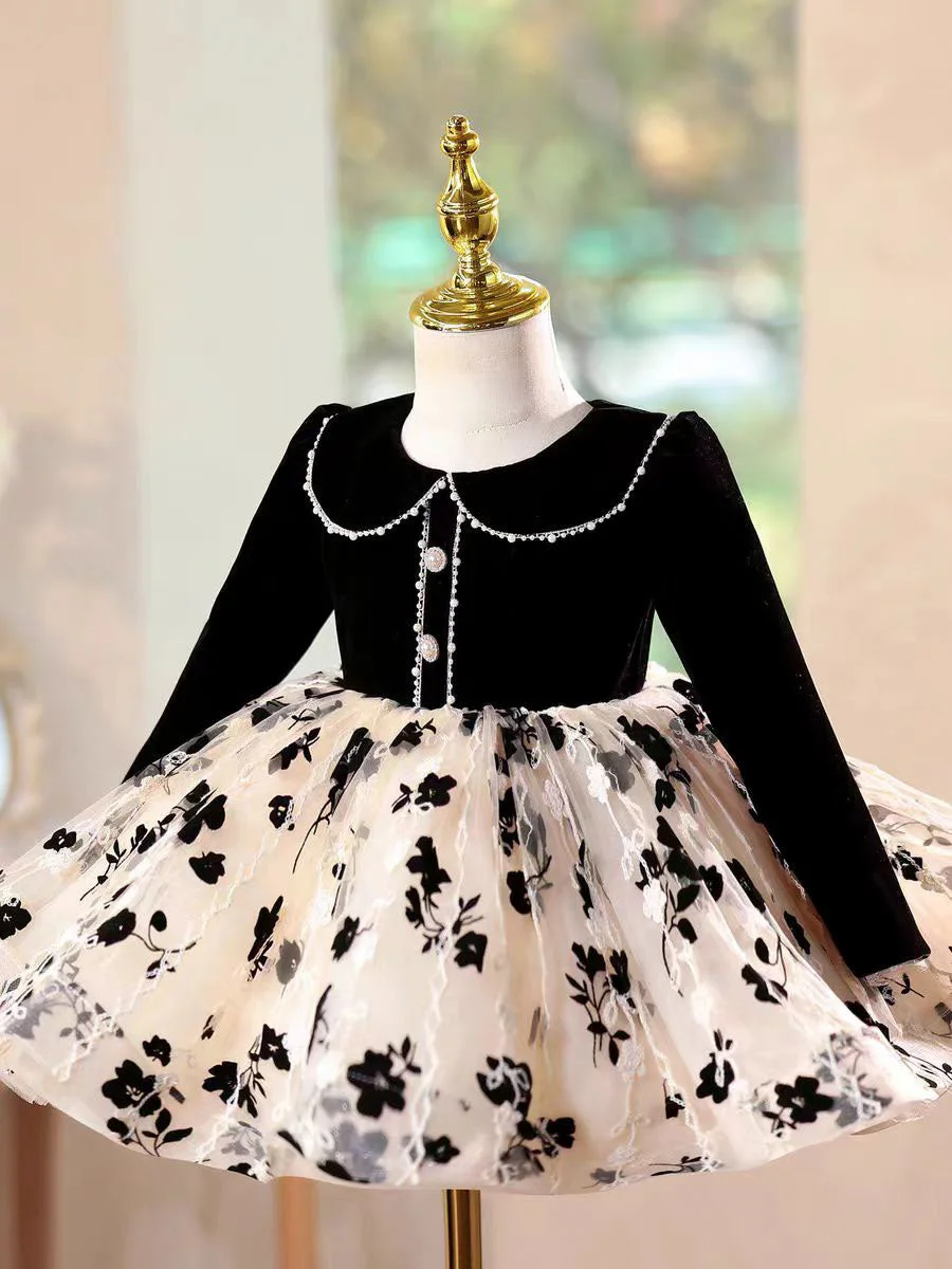 Black-Long-Sleeve-Girl-Dress-Knee-Length-Birthday-Wedding-Party-Gown-D163-AVELAPRO-52006210076975-04 Black Long Sleeve Girl Dress Knee Length Birthday Wedding Party Gown