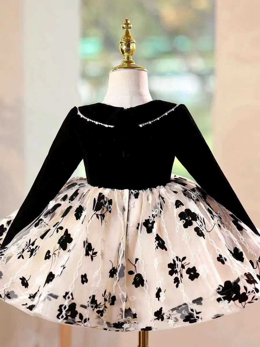Black-Long-Sleeve-Girl-Dress-Knee-Length-Birthday-Wedding-Party-Gown-D163-AVELAPRO-52006210076975-06 Black Long Sleeve Girl Dress Knee Length Birthday Wedding Party Gown