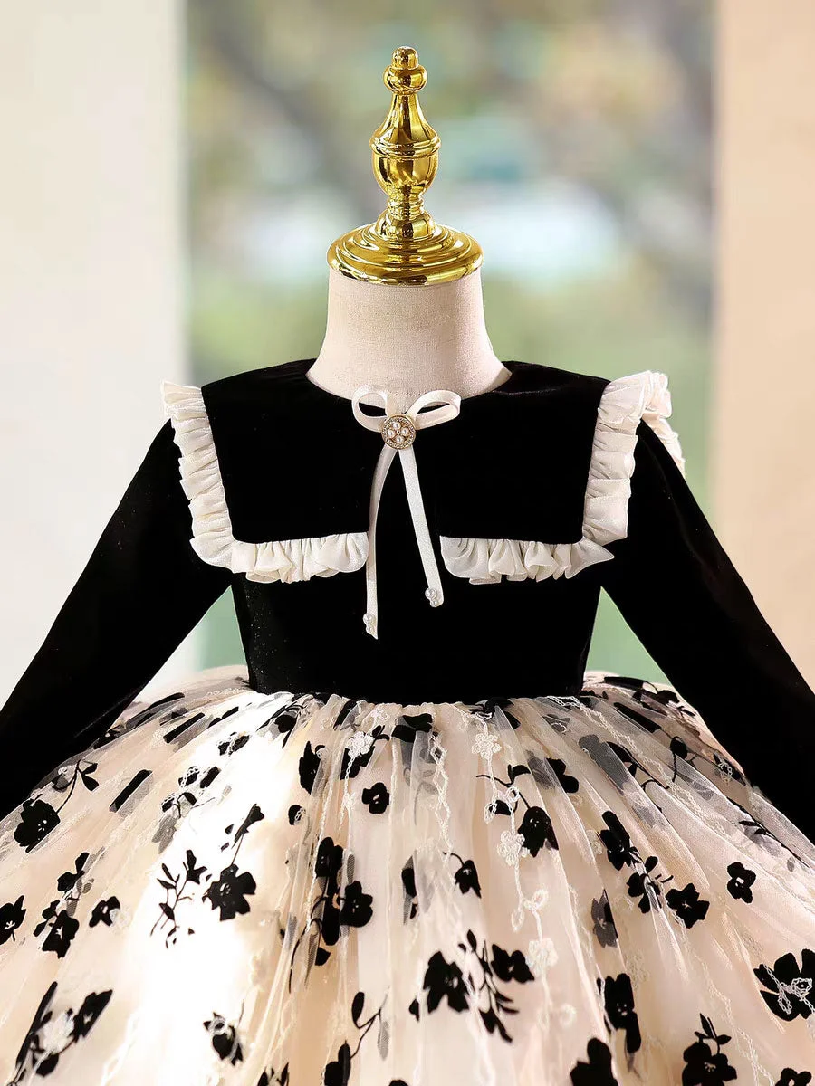 Black-Long-Sleeve-Girl-Dress-Knee-Length-Birthday-Wedding-Party-Gown-D163-AVELAPRO-52006210076975-08 Black Long Sleeve Girl Dress Knee Length Birthday Wedding Party Gown