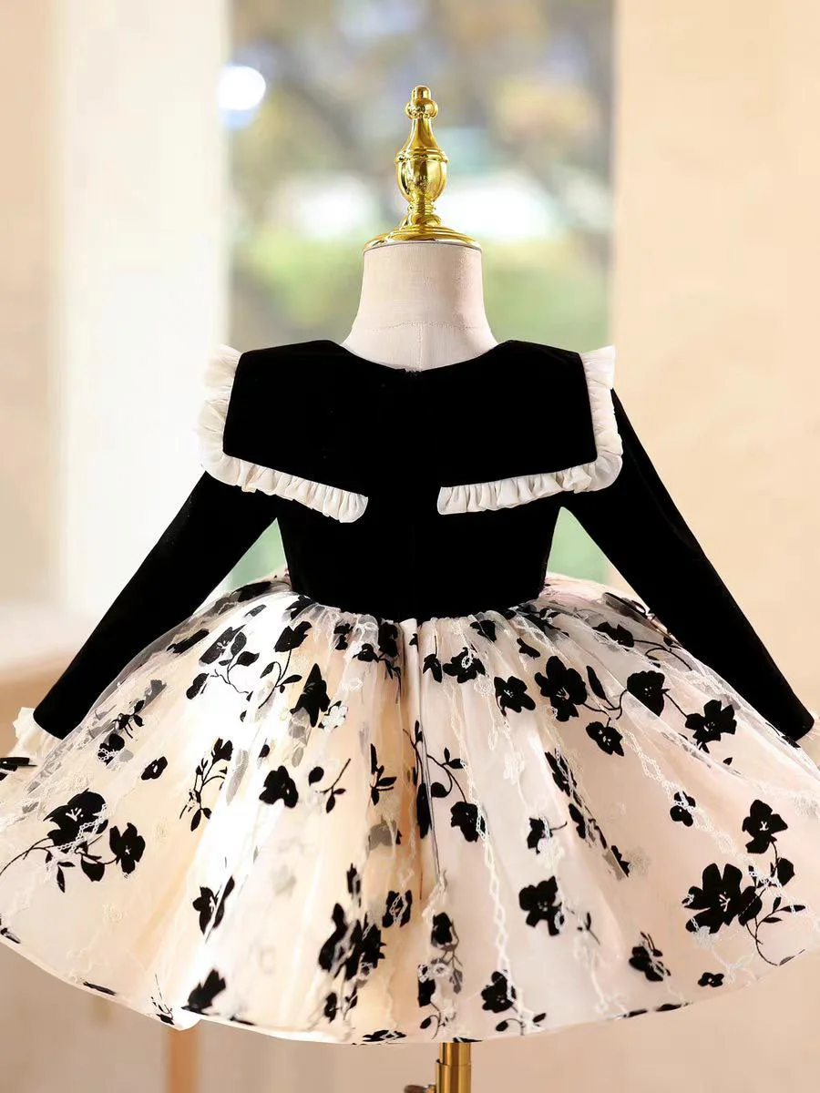 Black-Long-Sleeve-Girl-Dress-Knee-Length-Birthday-Wedding-Party-Gown-D163-AVELAPRO-52006210076975-09 Black Long Sleeve Girl Dress Knee Length Birthday Wedding Party Gown