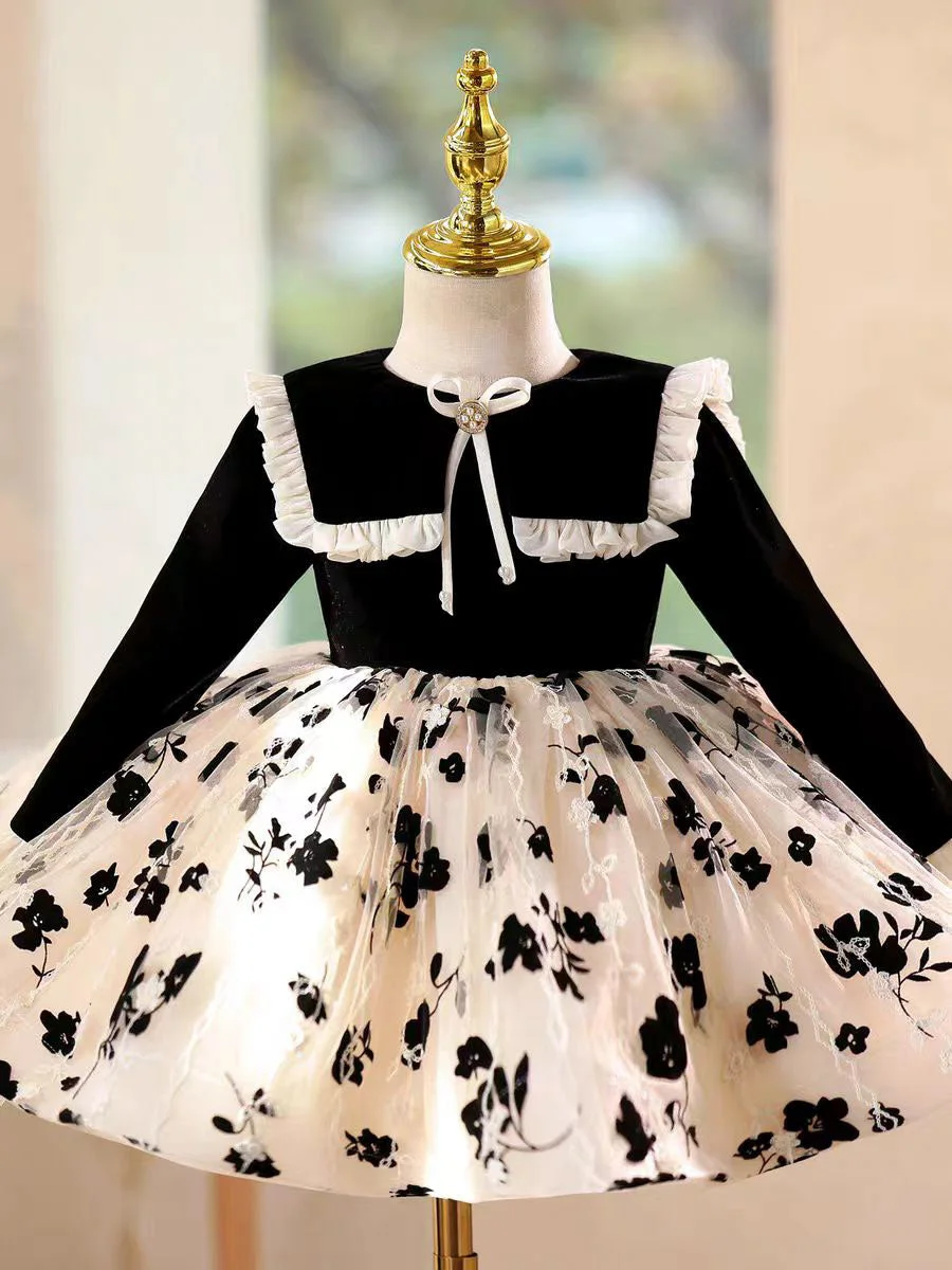 Black-Long-Sleeve-Girl-Dress-Knee-Length-Birthday-Wedding-Party-Gown-D163-AVELAPRO-52006210076975-10 Black Long Sleeve Girl Dress Knee Length Birthday Wedding Party Gown