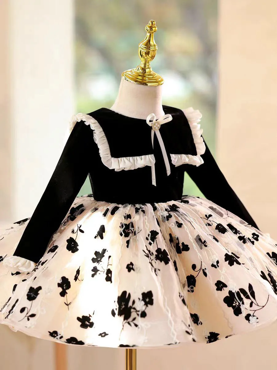 Black-Long-Sleeve-Girl-Dress-Knee-Length-Birthday-Wedding-Party-Gown-D163-AVELAPRO-52006210076975-12 Black Long Sleeve Girl Dress Knee Length Birthday Wedding Party Gown