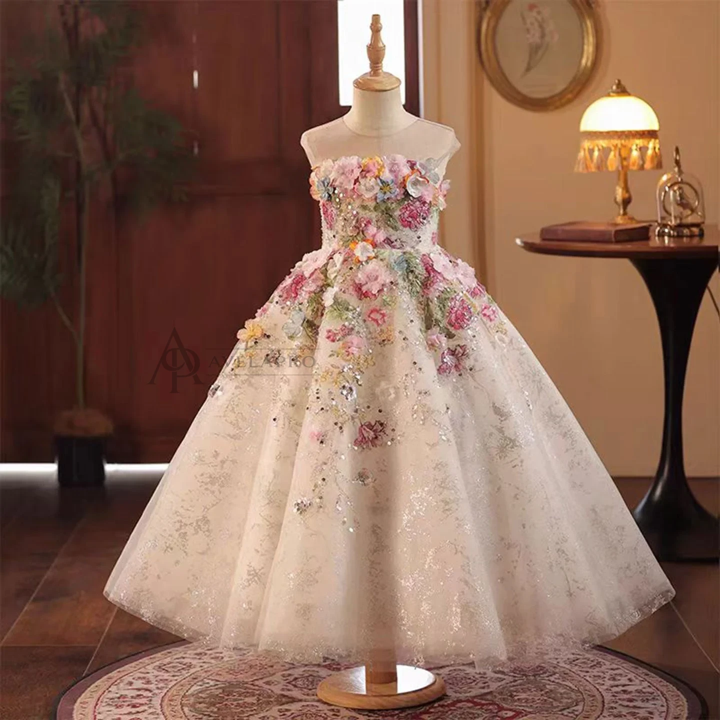 Floral Luxury Long Girl Dress for Princess Birthday Pageant