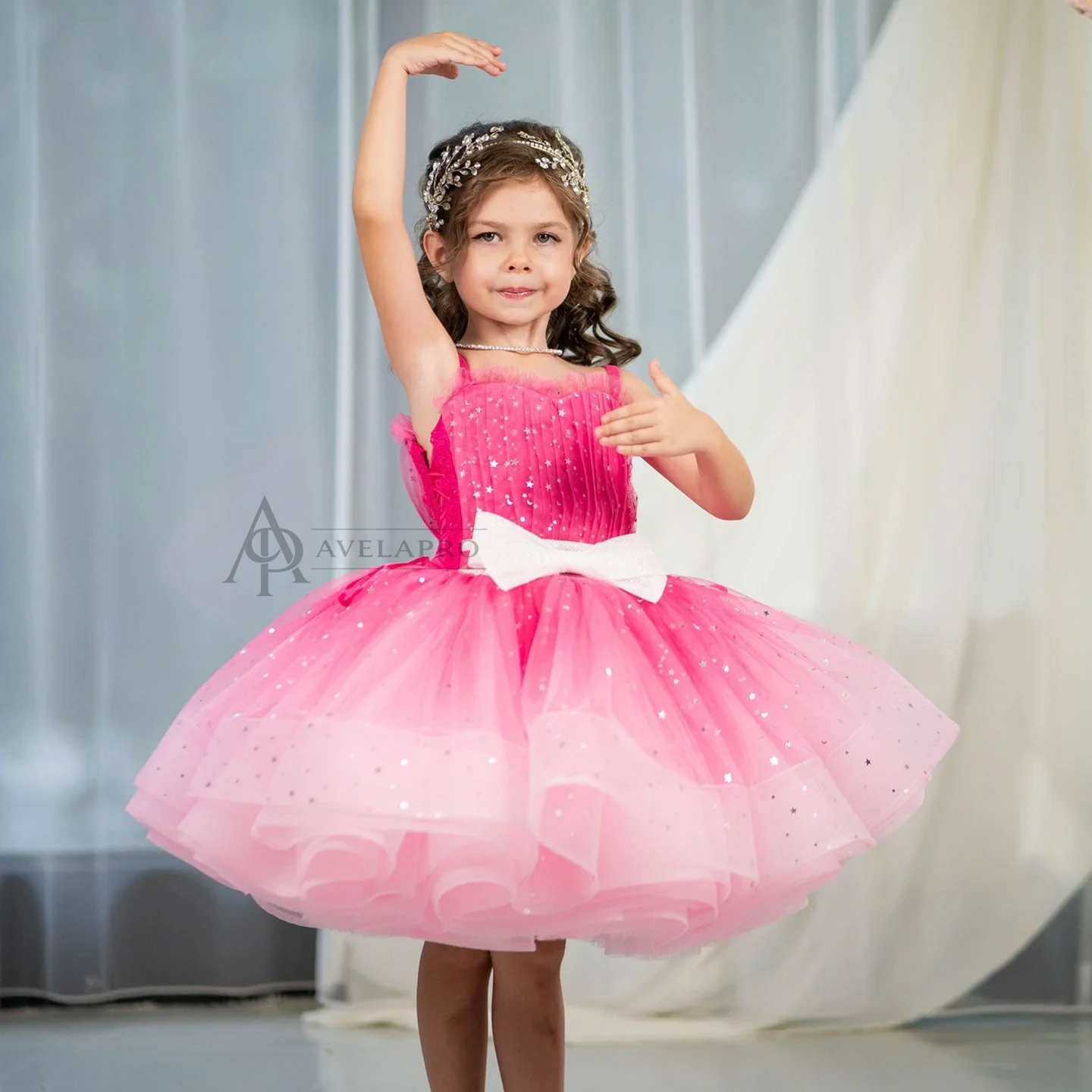Fuchsia Flower Girl Dress with Bow Wedding Birthday Party Prom