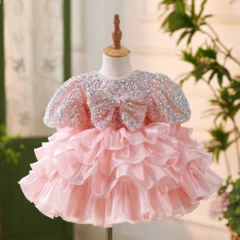 Pink Sequined Fluffy Tutu Cake Birthday Party Flower Girl Dress