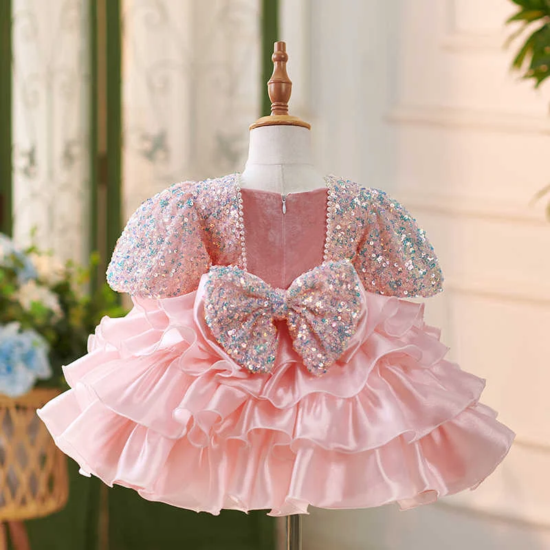 Pink Sequined Fluffy Tutu Cake Birthday Party Flower Girl Dress