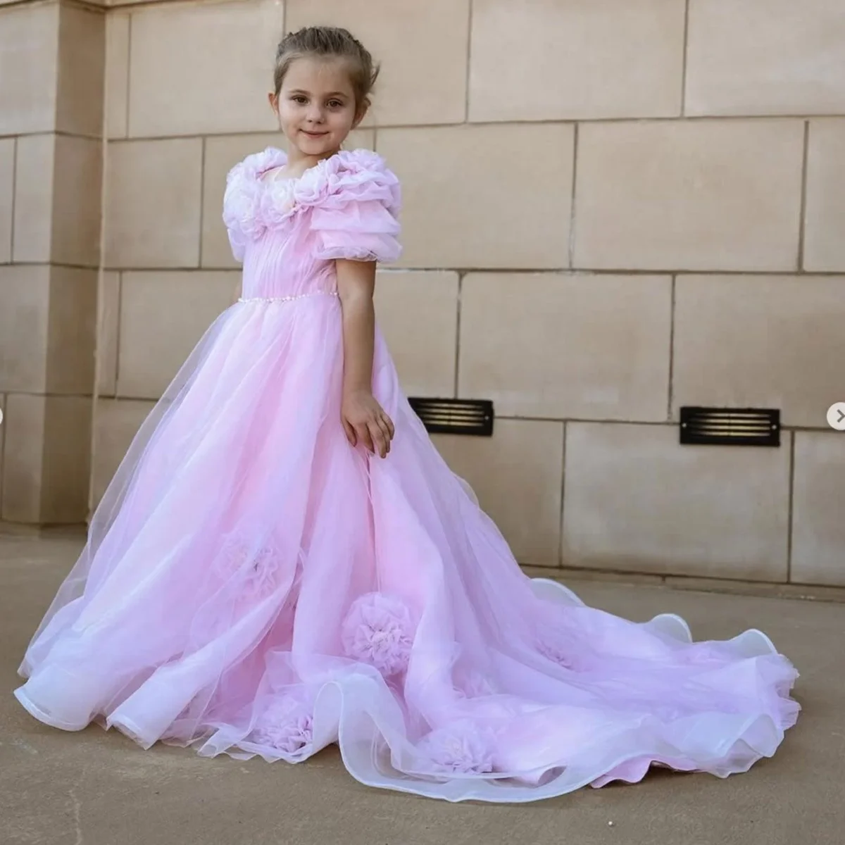 Luxury-Arabic-Pink-Girl-Dress-Handmade-Flowers-Princess-Gown-J150-AVELAPRO-48851735773487-04 Luxury Arabic Pink Girl Dress Handmade Flowers Princess Gown