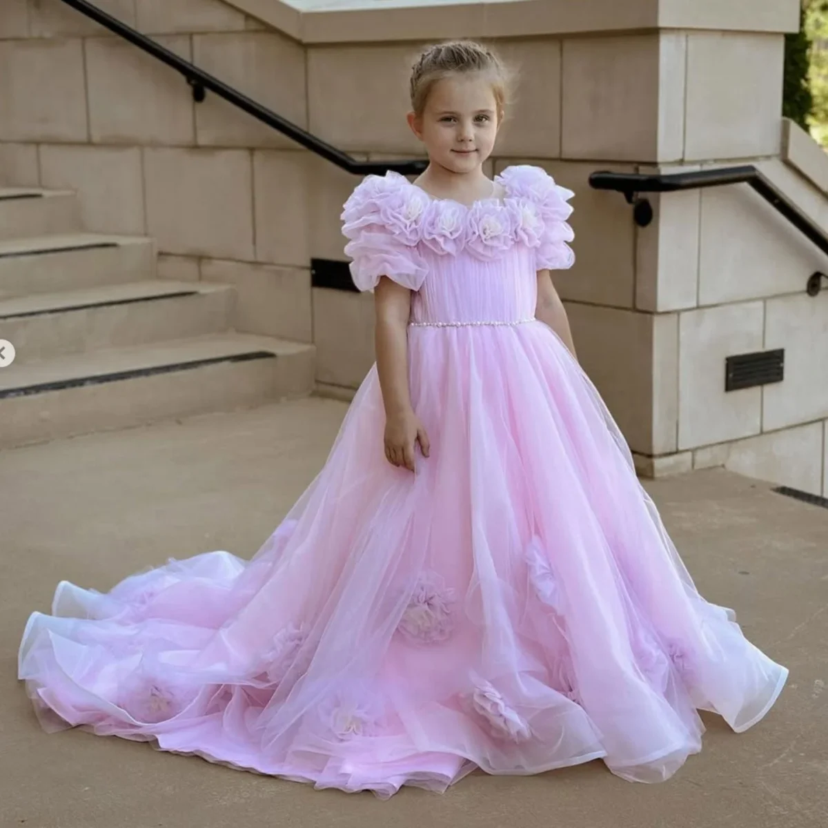 Luxury-Arabic-Pink-Girl-Dress-Handmade-Flowers-Princess-Gown-J150-AVELAPRO-48851735773487-06 Luxury Arabic Pink Girl Dress Handmade Flowers Princess Gown