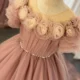 Luxury Arabic Pink Girl Dress Handmade Flowers Princess Gown