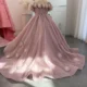Luxury Arabic Pink Girl Dress Handmade Flowers Princess Gown