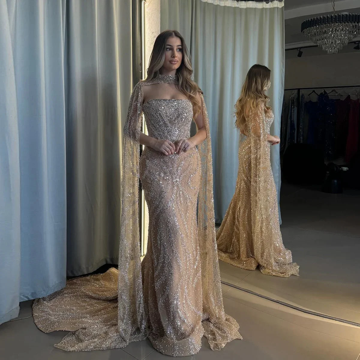 Luxury-Beaded-Mermaid-Evening-Dress-with-Flowing-Cape-Sleeves-SS663-AVELAPRO-51927026041135-01 Luxury Beaded Mermaid Evening Dress with Flowing Cape Sleeves