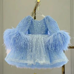 Luxury-Blue-Girl-Dress-Feathers-Cap-Sleeve-Kid-Princess-J170-AVELAPRO-50734828880175-01 Luxury Blue Girl Dress Feathers Cap Sleeve Kid Princess