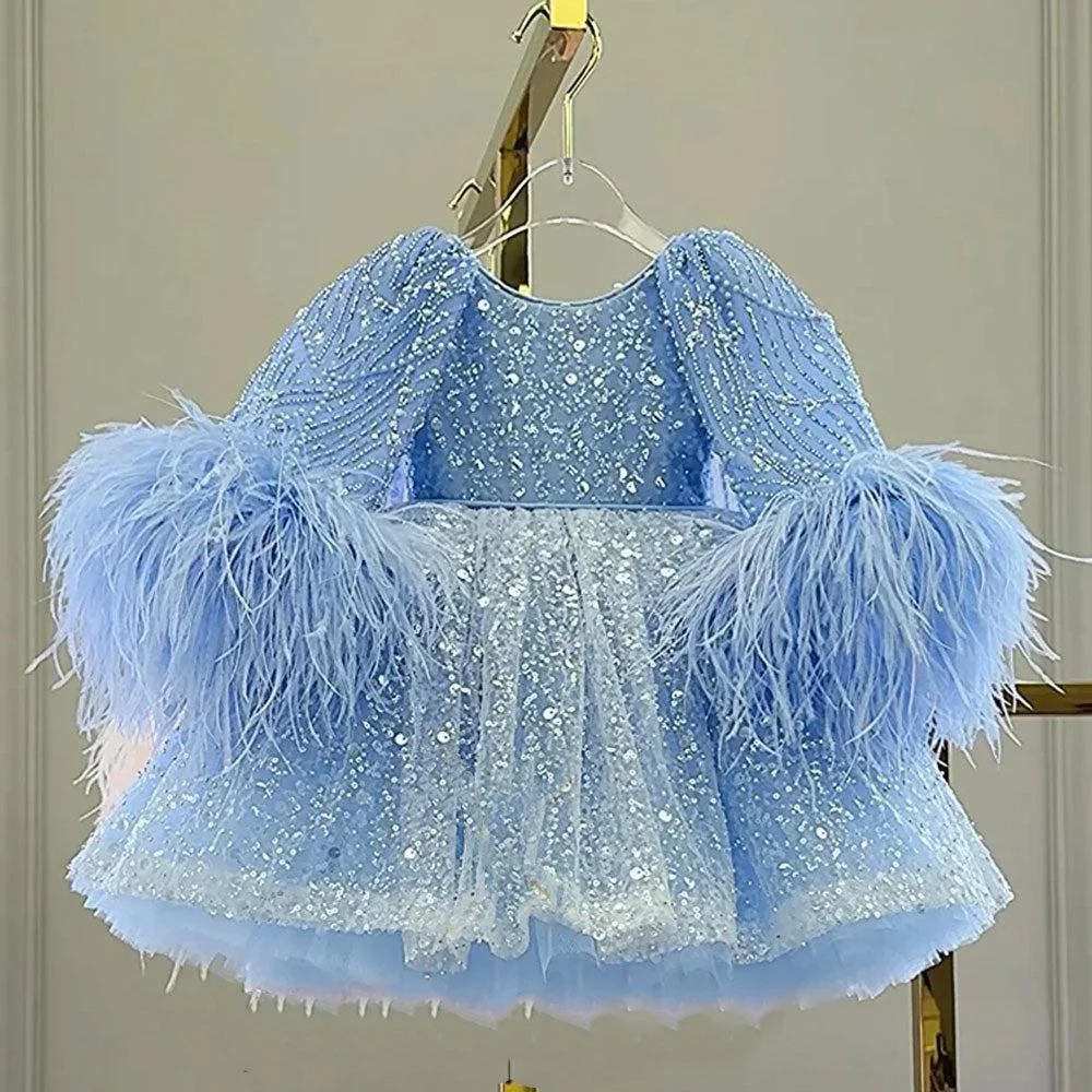 Luxury-Blue-Girl-Dress-Feathers-Cap-Sleeve-Kid-Princess-J170-AVELAPRO-50734828880175-01 Luxury Blue Girl Dress Feathers Cap Sleeve Kid Princess