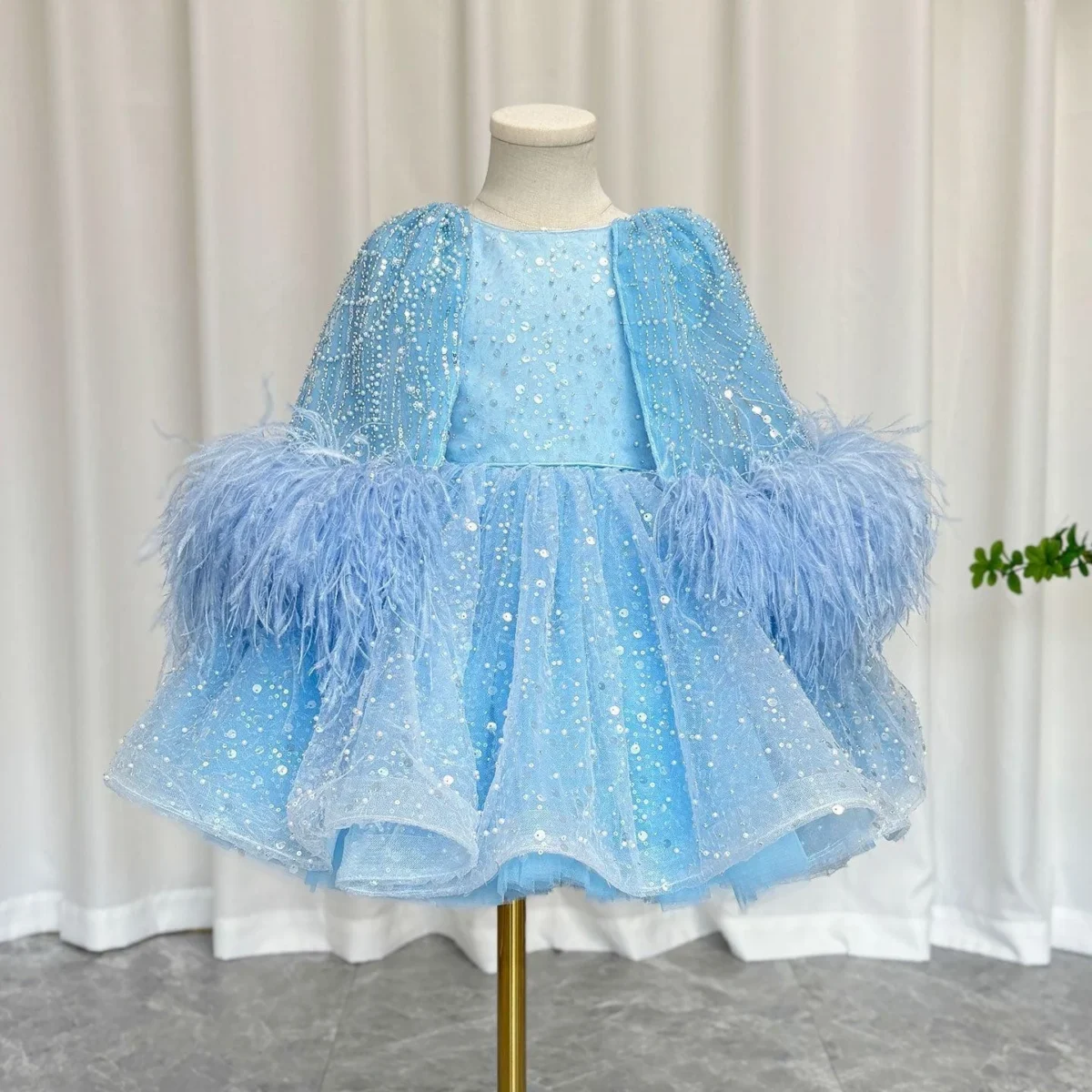 Luxury-Blue-Girl-Dress-Feathers-Cap-Sleeve-Kid-Princess-J170-AVELAPRO-50734828880175-03 Luxury Blue Girl Dress Feathers Cap Sleeve Kid Princess