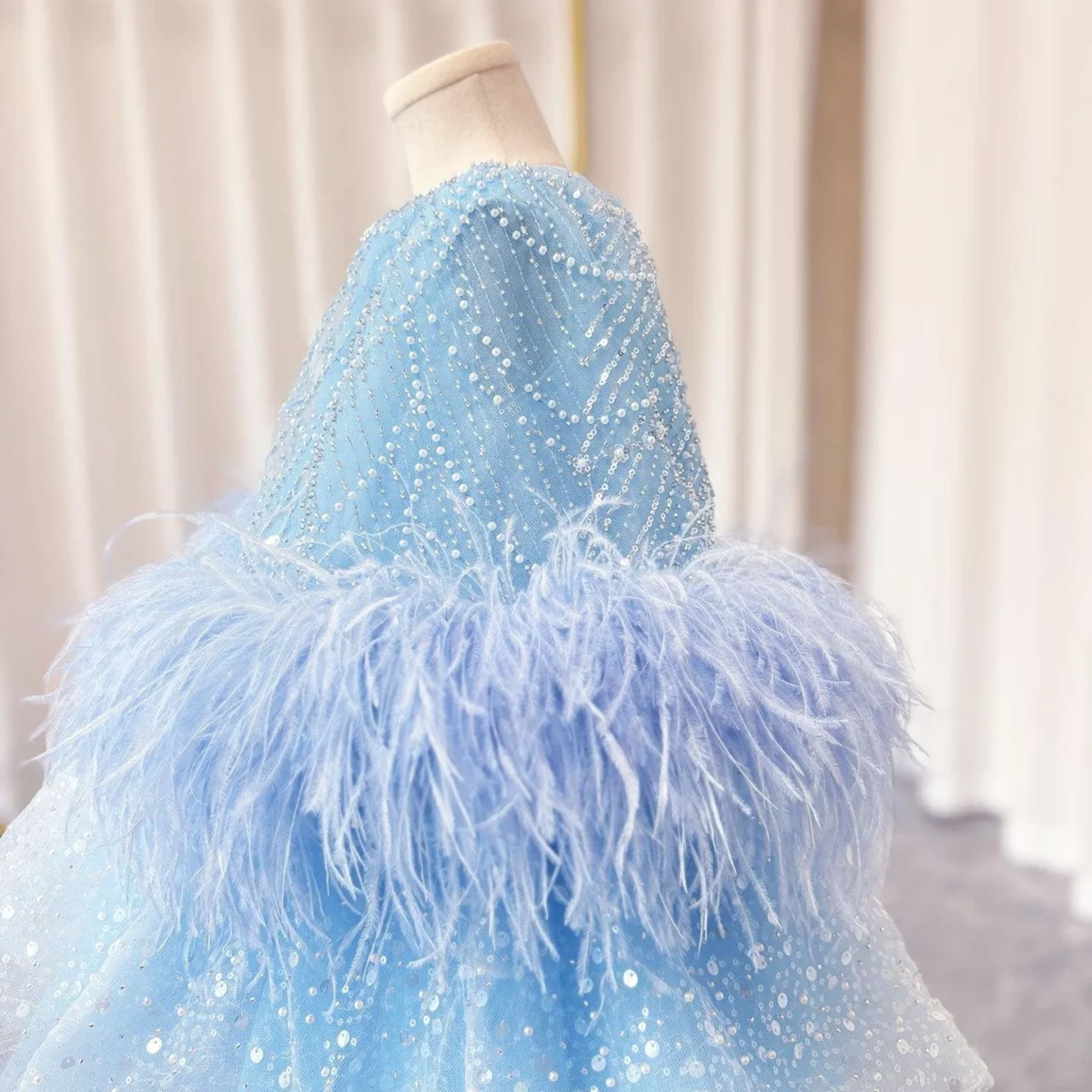Luxury-Blue-Girl-Dress-Feathers-Cap-Sleeve-Kid-Princess-J170-AVELAPRO-50734828880175-04 Luxury Blue Girl Dress Feathers Cap Sleeve Kid Princess