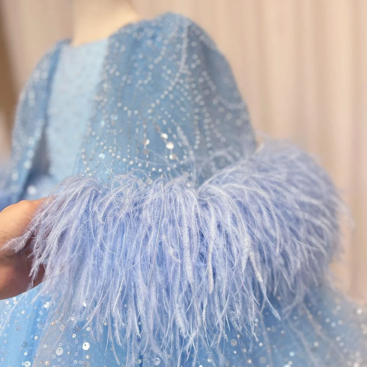 Luxury-Blue-Girl-Dress-Feathers-Cap-Sleeve-Kid-Princess-J170-AVELAPRO-50734828880175-05 Luxury Blue Girl Dress Feathers Cap Sleeve Kid Princess