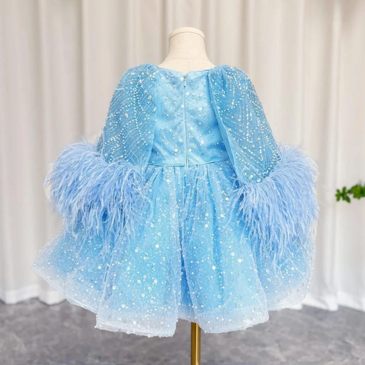 Luxury-Blue-Girl-Dress-Feathers-Cap-Sleeve-Kid-Princess-J170-AVELAPRO-50734828880175-06 Luxury Blue Girl Dress Feathers Cap Sleeve Kid Princess