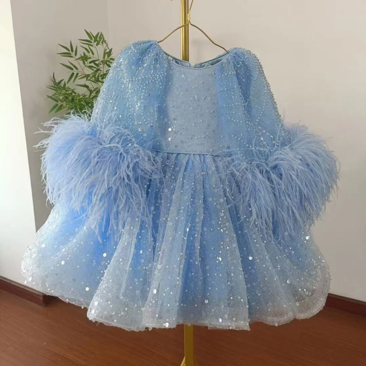 Luxury-Blue-Girl-Dress-Feathers-Cap-Sleeve-Kid-Princess-J170-AVELAPRO-50734828880175-07 Luxury Blue Girl Dress Feathers Cap Sleeve Kid Princess