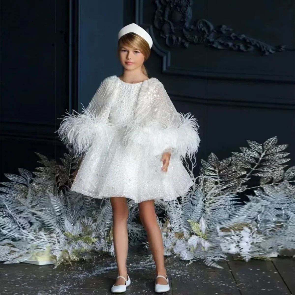 Luxury-Blue-Girl-Dress-Feathers-Cap-Sleeve-Kid-Princess-J170-AVELAPRO-50734828880175-17 Luxury Blue Girl Dress Feathers Cap Sleeve Kid Princess