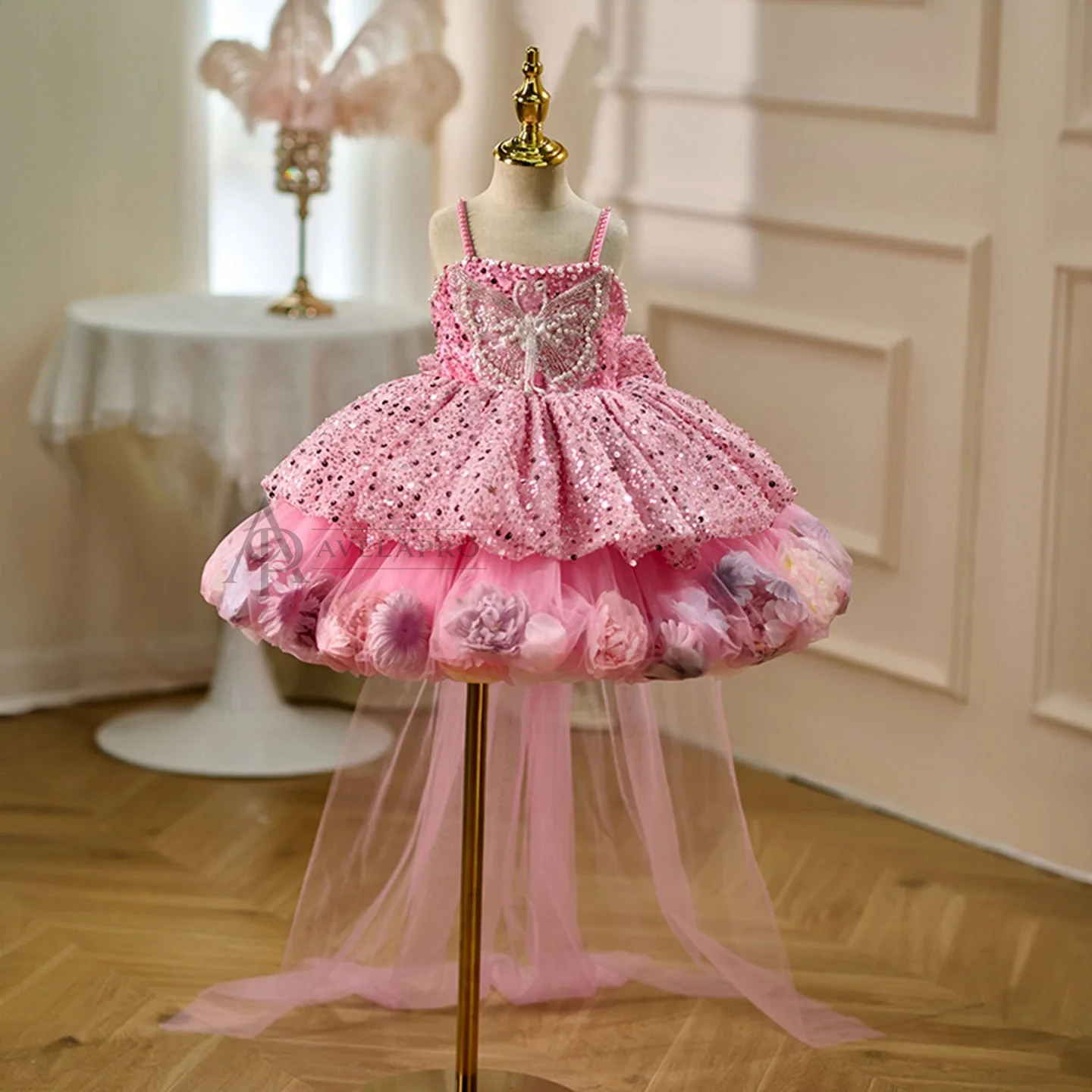 Luxury Flower Girl Dress Flowers Wedding Birthday Party Gown