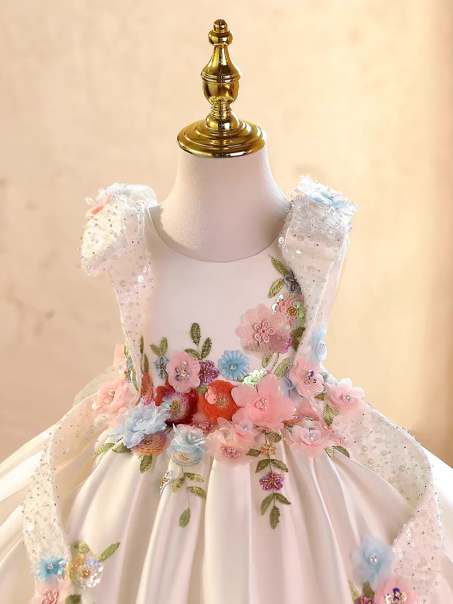 Luxury Flowers Beauty Girl Dress Kids Princess Birthday Gown