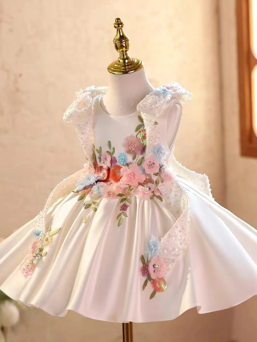 Luxury Flowers Beauty Girl Dress Kids Princess Birthday Gown