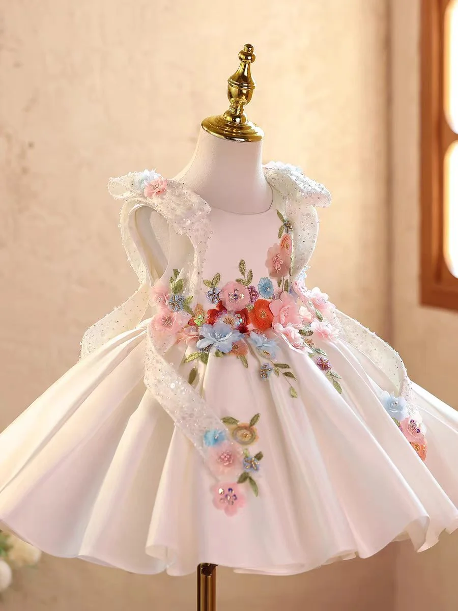 Luxury Flowers Beauty Girl Dress Kids Princess Birthday Gown