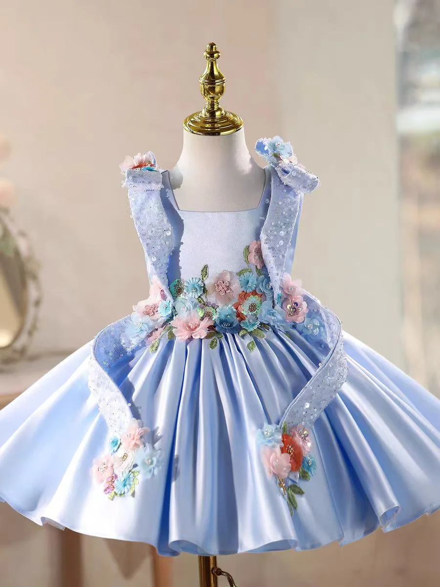 Luxury Flowers Beauty Girl Dress Kids Princess Birthday Gown