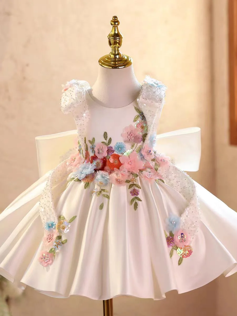 Luxury Flowers Beauty Girl Dress Kids Princess Birthday Gown