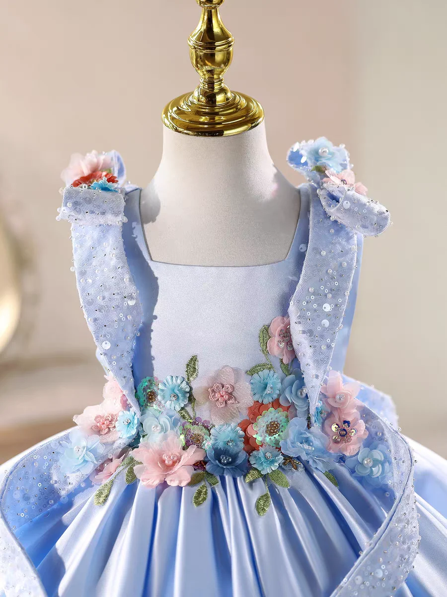 Luxury Flowers Beauty Girl Dress Kids Princess Birthday Gown