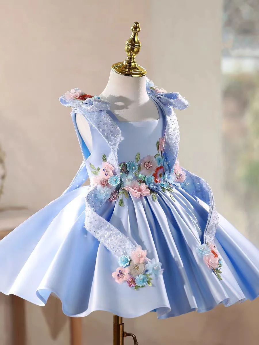 Luxury Flowers Beauty Girl Dress Kids Princess Birthday Gown