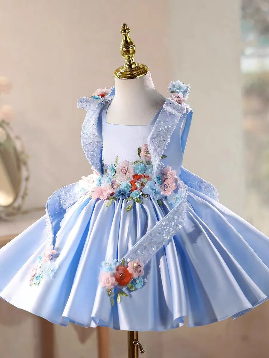 Luxury Flowers Beauty Girl Dress Kids Princess Birthday Gown