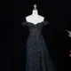 Luxury Off-the-Shoulder Evening Dress with Asymmetrical Tulle Skirt and Boned Bodice