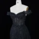Luxury Off-the-Shoulder Evening Dress with Asymmetrical Tulle Skirt and Boned Bodice