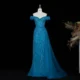Luxury Off-the-Shoulder Evening Dress with Asymmetrical Tulle Skirt and Boned Bodice