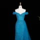 Luxury Off-the-Shoulder Evening Dress with Asymmetrical Tulle Skirt and Boned Bodice