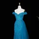 Luxury Off-the-Shoulder Evening Dress with Asymmetrical Tulle Skirt and Boned Bodice