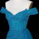 Luxury Off-the-Shoulder Evening Dress with Asymmetrical Tulle Skirt and Boned Bodice