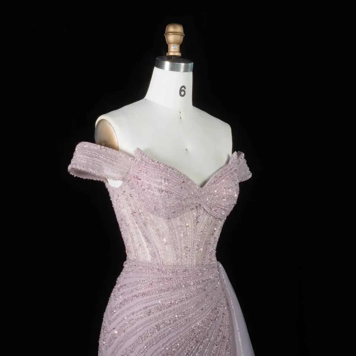 Luxury Off-the-Shoulder Evening Dress with Asymmetrical Tulle Skirt and Boned Bodice